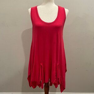 Kamuflage Fuschia Pink Linen Handkerchief Hem Scoop Neck Tank Top Tunic